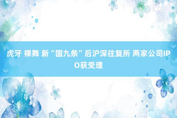 虎牙 裸舞 新“国九条”后沪深往复所 两家公司IPO获受理