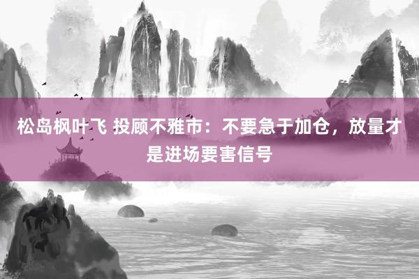 松岛枫叶飞 投顾不雅市：不要急于加仓，放量才是进场要害信号